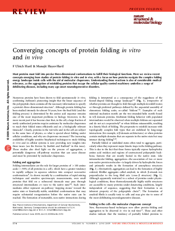 (PDF) Converging concepts of protein folding in vitro and in vivo