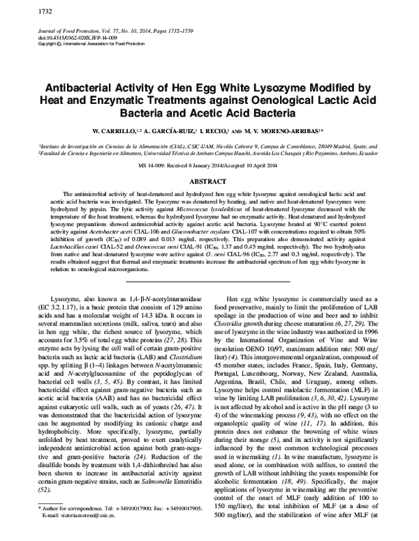 (PDF) Antibacterial activity of hen egg white lysozyme modified by heat ...