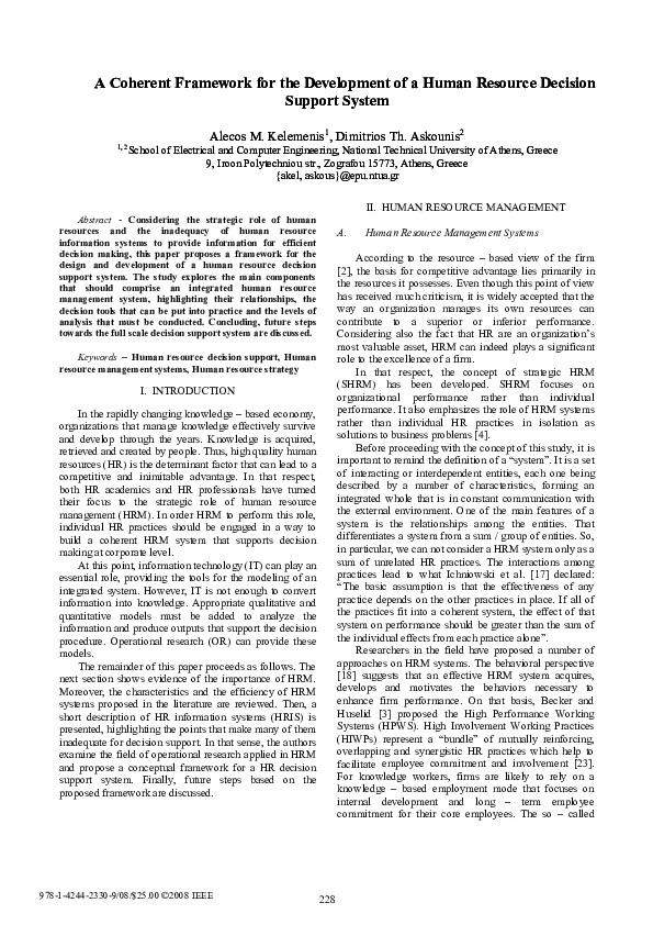 A coherent framework for the development of a human resource decision ...