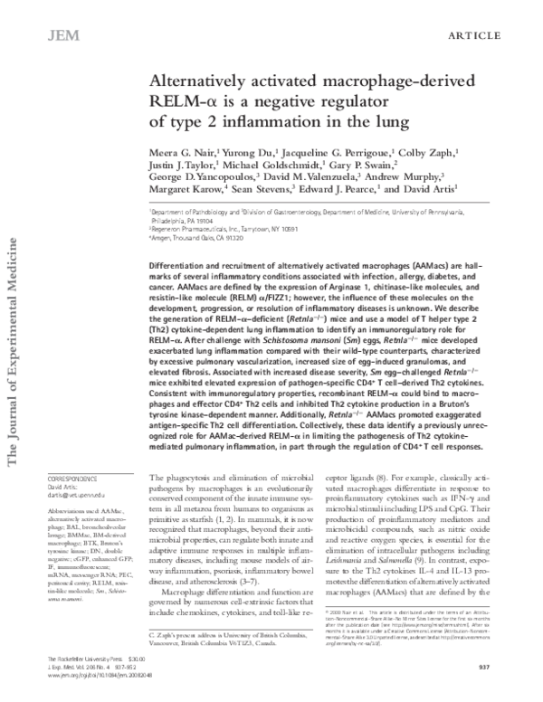 (PDF) Alternatively activated macrophage-derived RELM- is a negative ...