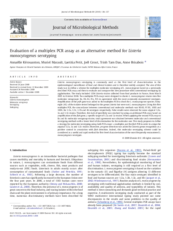 (PDF) Evaluation of a multiplex PCR assay as an alternative method for ...