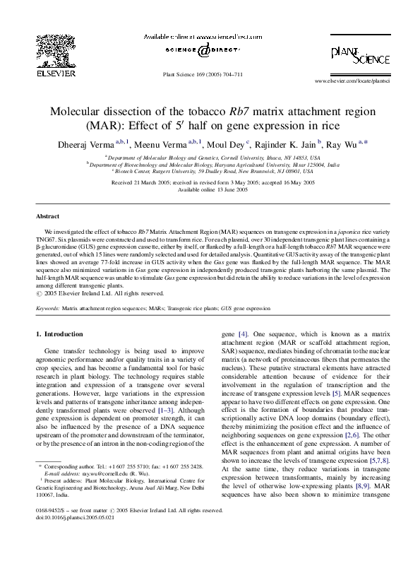 (PDF) Molecular dissection of the tobacco Rb7 matrix attachment region ...