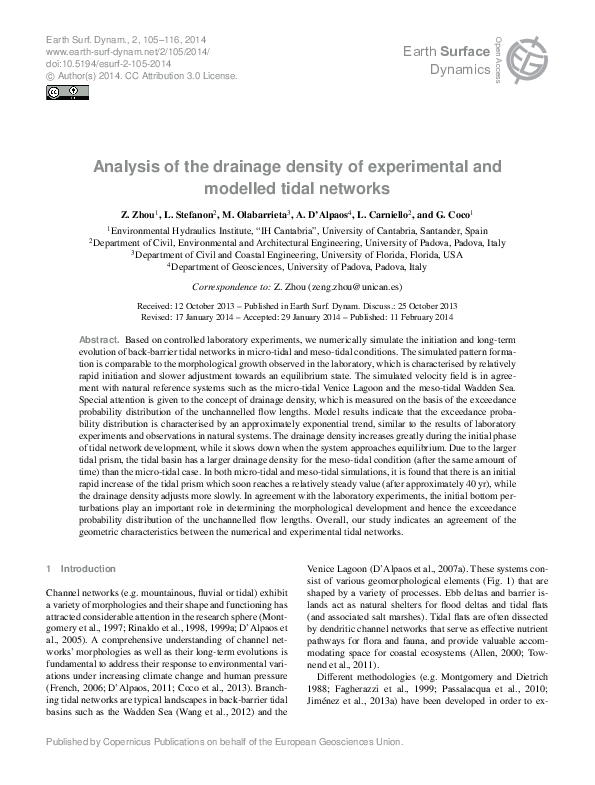 (PDF) Analysis of the drainage density of experimental and modelled ...