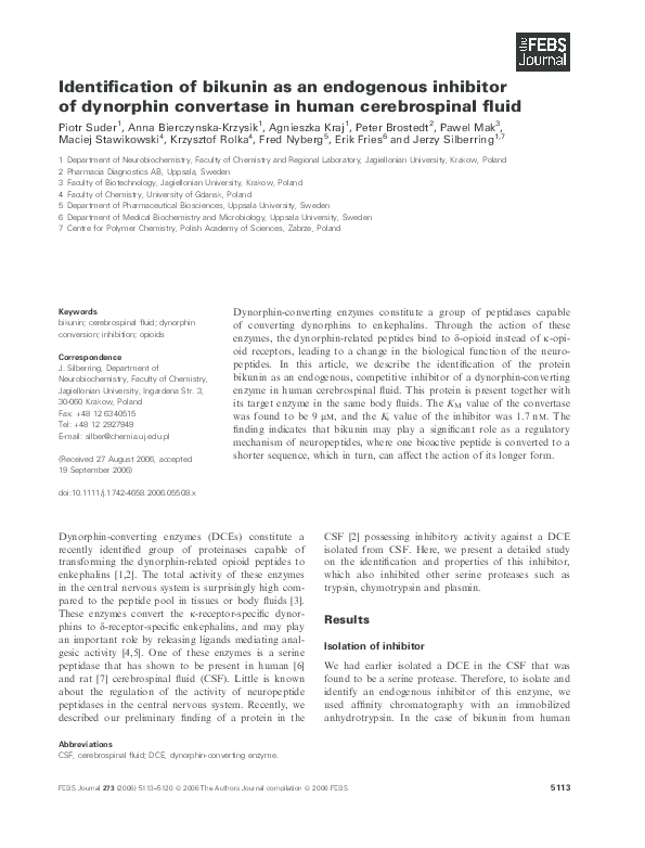 (PDF) Identification of bikunin as an endogenous inhibitor of dynorphin ...