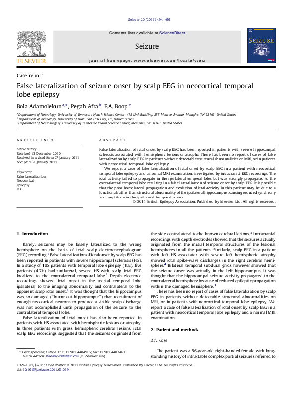 (PDF) False lateralization of seizure onset by scalp EEG in neocortical ...