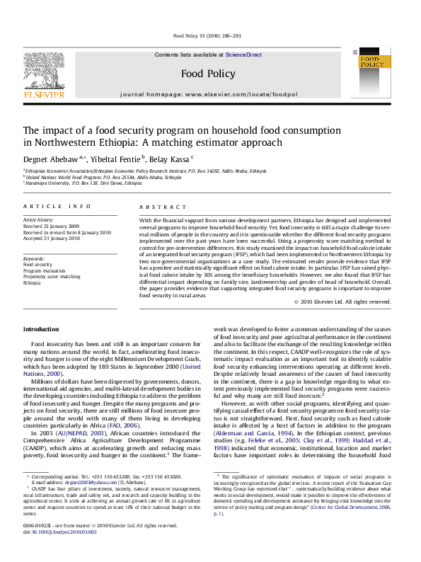 (PDF) The impact of a food security program on household food ...