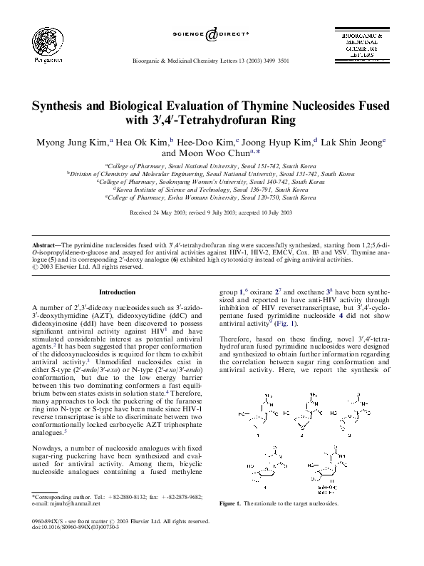 (PDF) Synthesis and biological evaluation of thymine nucleosides fused ...