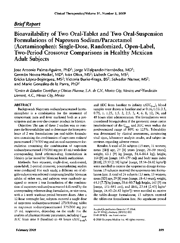 (PDF) Bioavailability of two oraltablet and two oralsuspension formulations of naproxen sodium