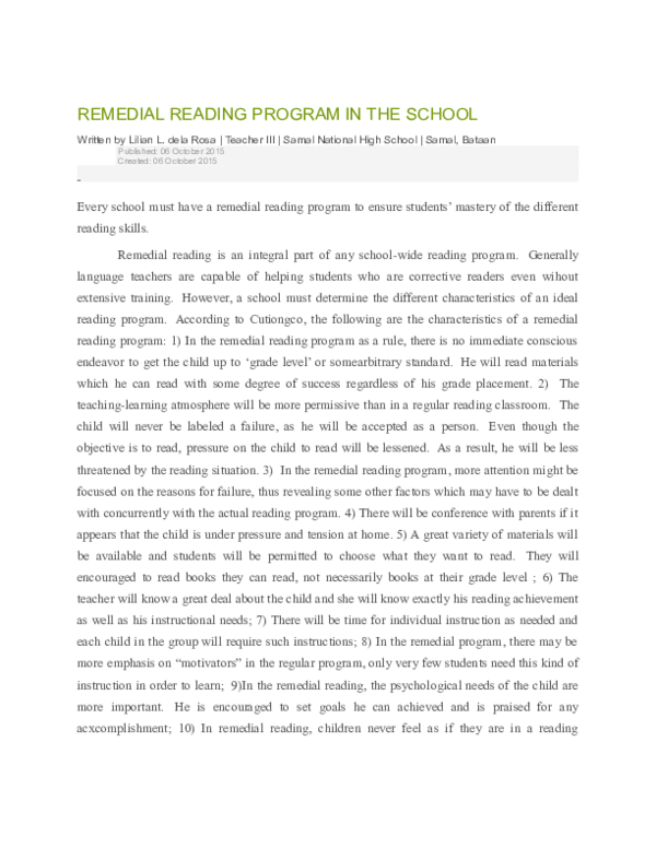 (DOC) REMEDIAL READING PROGRAM IN THE SCHOOL