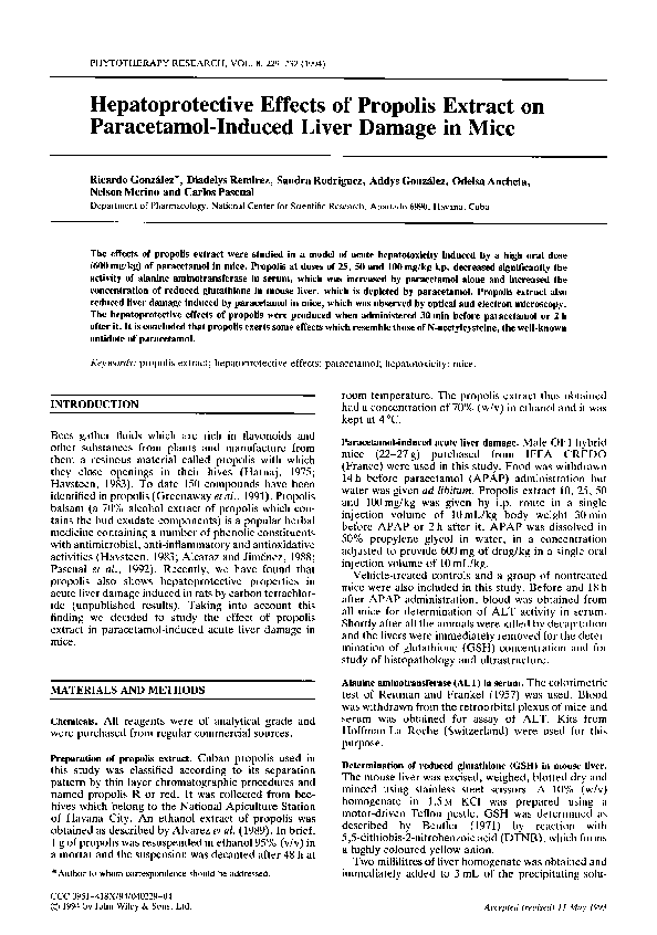 (PDF) Hepatoprotective effects of propolis extract on paracetamol