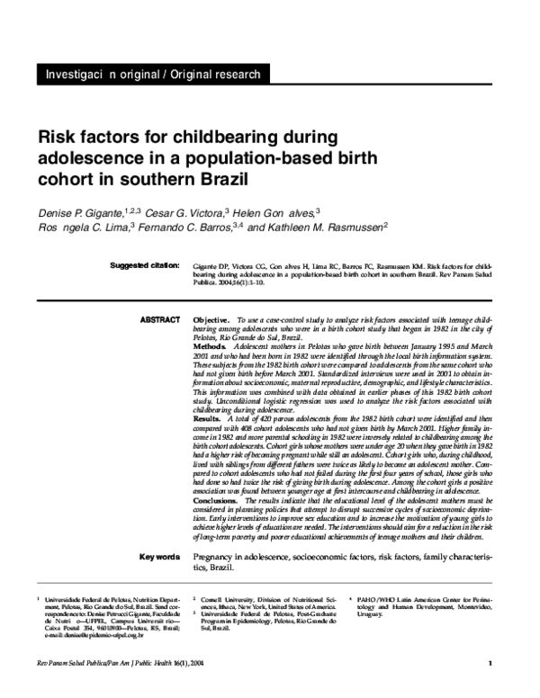 (PDF) Risk factors for childbearing during adolescence in a population ...