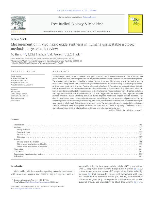 (PDF) Measurement of in vivo nitric oxide synthesis in humans using ...