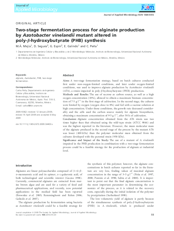(PDF) Two-stage fermentation process for alginate production by ...
