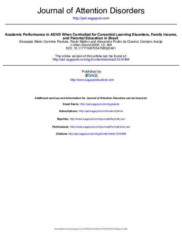 (PDF) Academic Performance in ADHD When Controlled for Comorbid ...