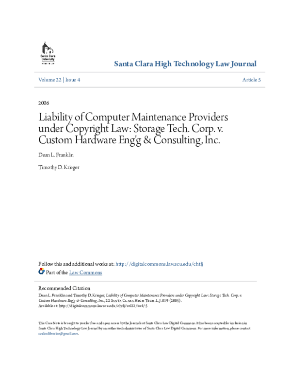 (PDF) Liability of Computer Maintenance Providers under Copyright Law ...