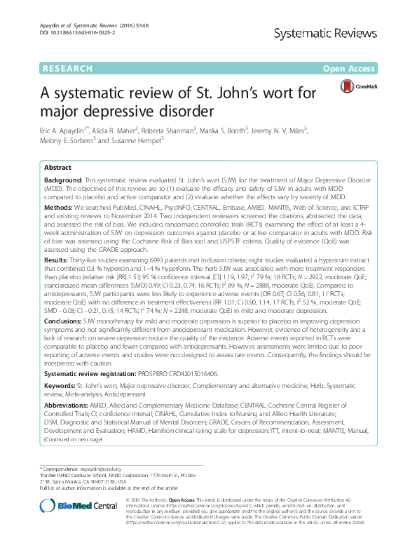 (PDF) A systematic review of St. John's wort for major depressive