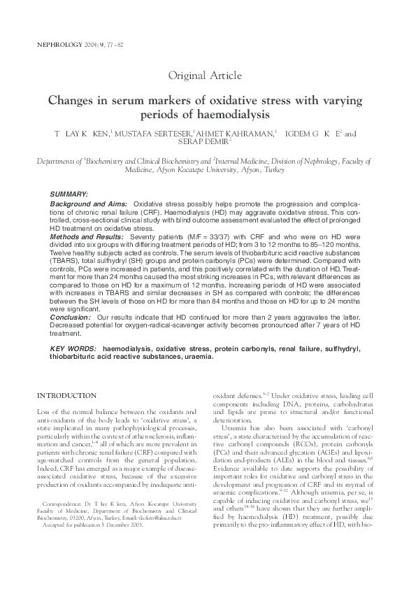 (PDF) Changes in serum markers of oxidative stress with varying periods ...