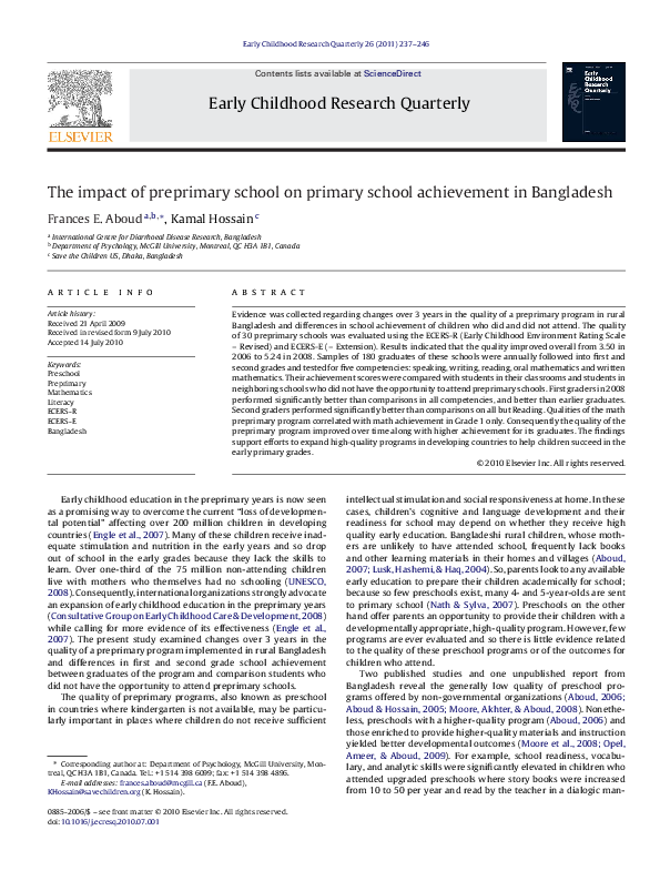 (PDF) The impact of preprimary school on primary school achievement in ...