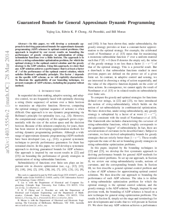 (PDF) Guaranteed Bounds for General Approximate Dynamic Programming