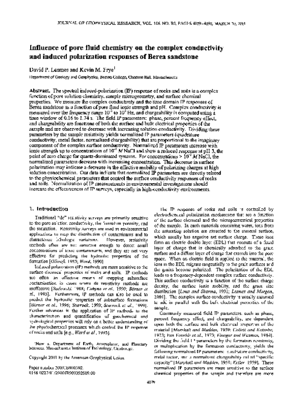 (PDF) Influence of pore fluid chemistry on the complex conductivity and ...