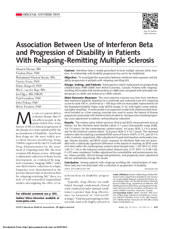 (PDF) Association between use of interferon beta and progression of ...