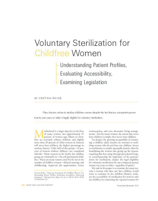 (PDF) “Voluntary Sterilization for Childfree Women: Understanding ...
