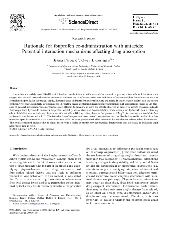 (PDF) Rationale for ibuprofen coadministration with antacids