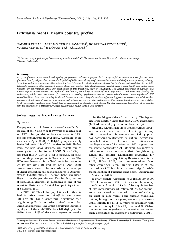 (PDF) Lithuania mental health country profile