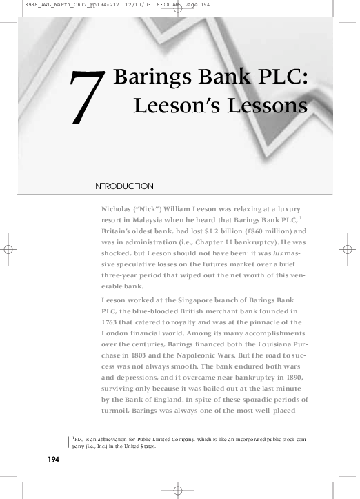(PDF) Barings Bank PLC Leeson's Lessons Erik Rado Academia.edu