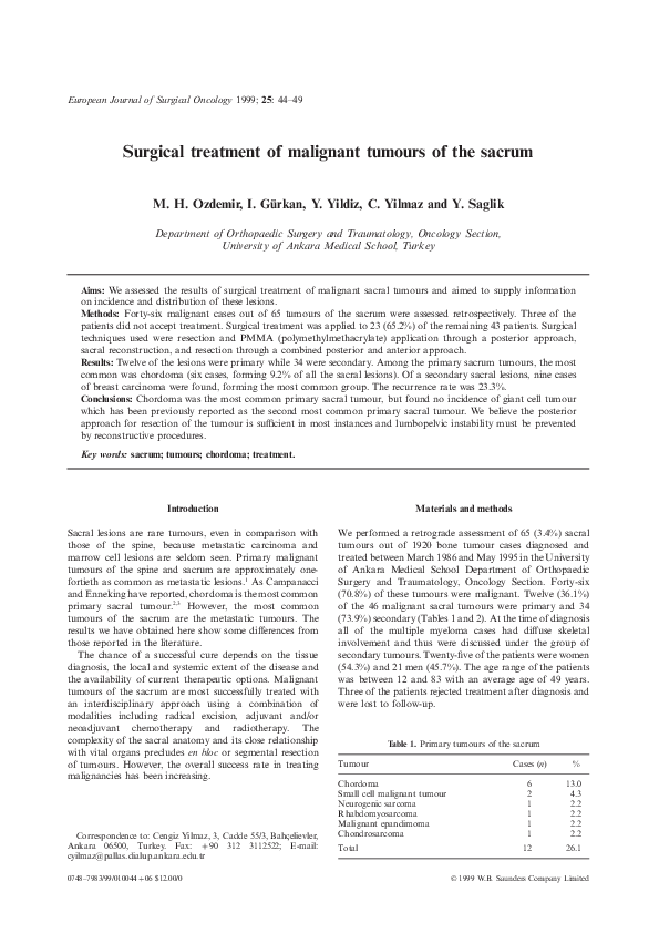 (PDF) Surgical treatment of malignant tumours of the sacrum