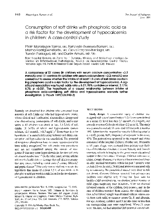 (PDF) Consumption of soft drinks with phosphoric acid as a risk factor