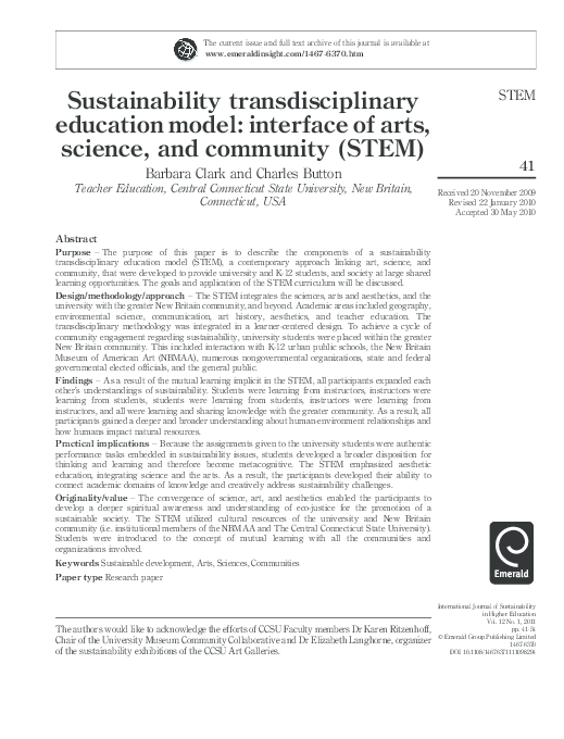 (PDF) Sustainability transdisciplinary education model: interface of ...