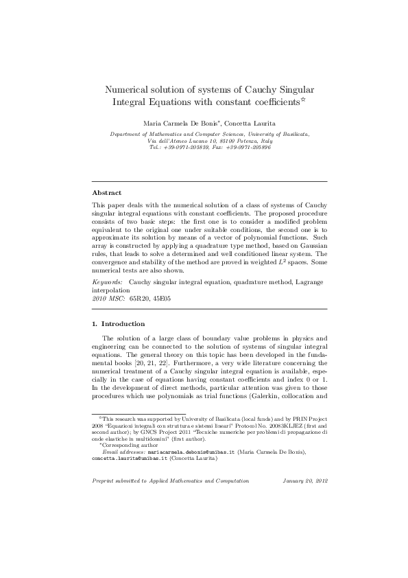 (PDF) Numerical solution of systems of Cauchy singular integral ...