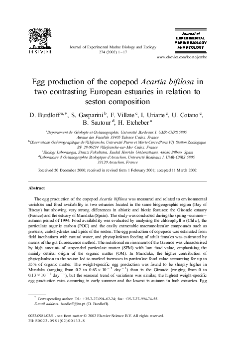 (PDF) Egg production of the copepod Acartia bifilosa in two contrasting ...
