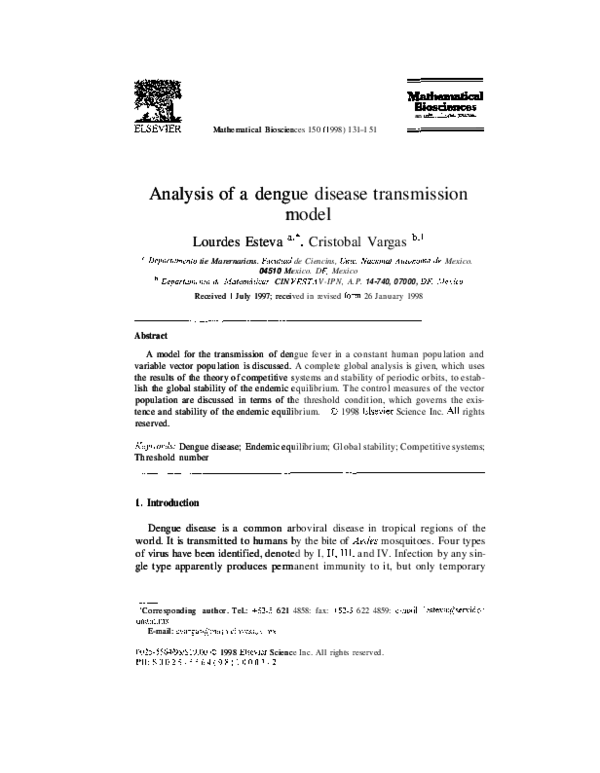 (PDF) Analysis of a dengue disease transmission model