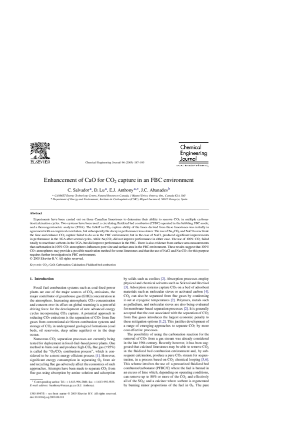 (PDF) Enhancement of CaO for CO 2 capture in an FBC environment