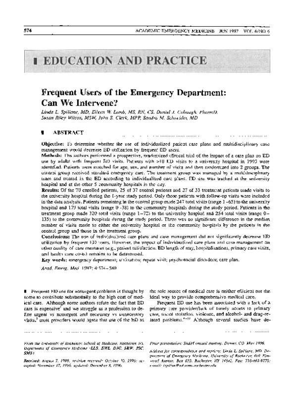 (PDF) Frequent Users of the Emergency Department: Can We Intervene