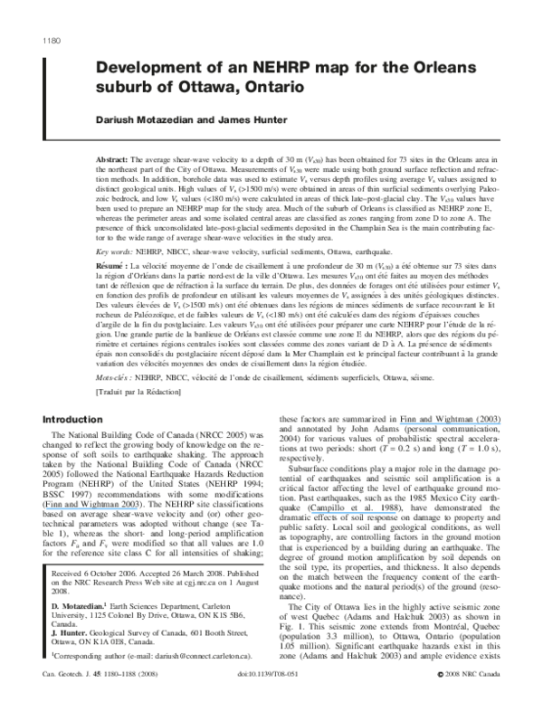 (PDF) Development of an NEHRP map for the Orleans suburb of Ottawa, Ontario