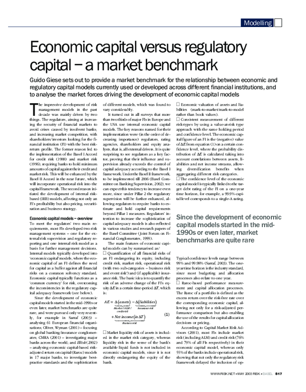 (PDF) Economic Capital vs Regulatory Capital 0503 modelling Ali
