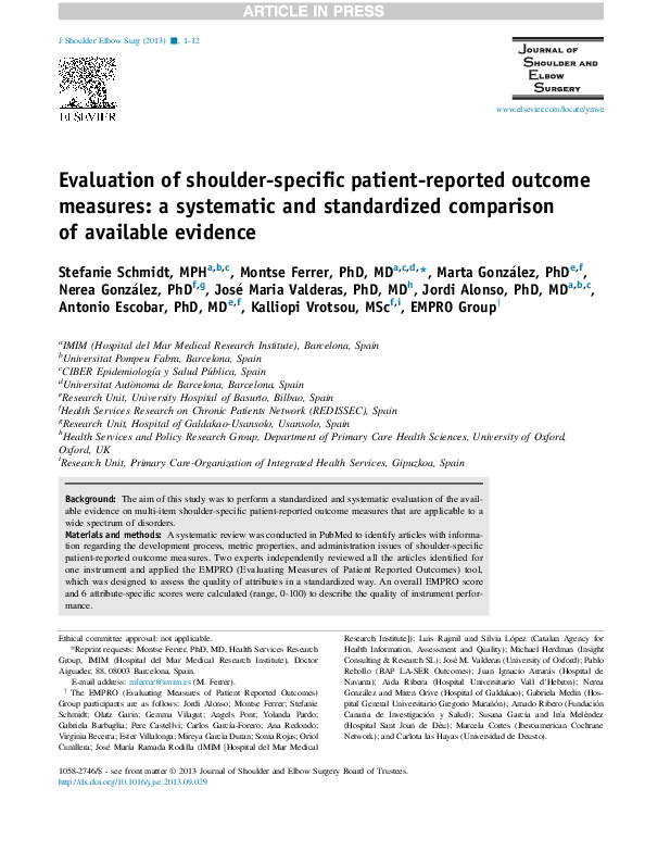 (PDF) Evaluation of shoulderspecific patientreported measures