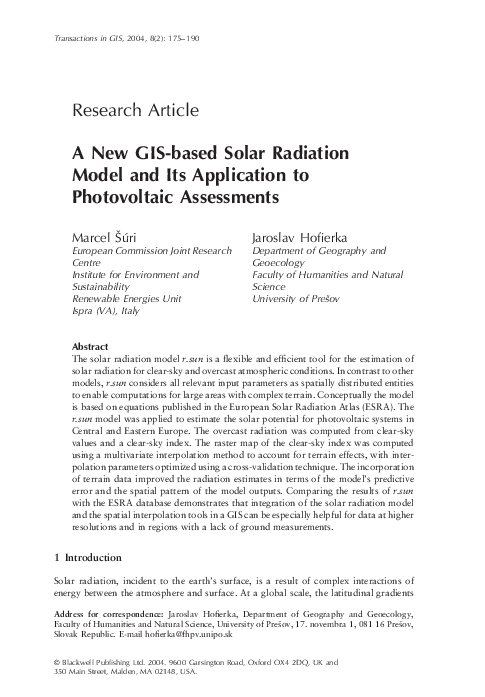 (PDF) A New GIS-based Solar Radiation Model and Its Application to ...