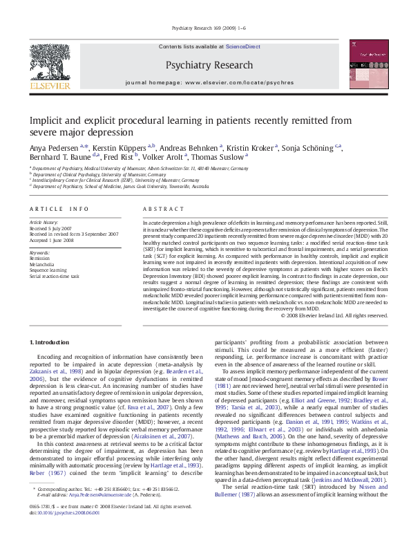 (PDF) Implicit and explicit procedural learning in patients recently ...