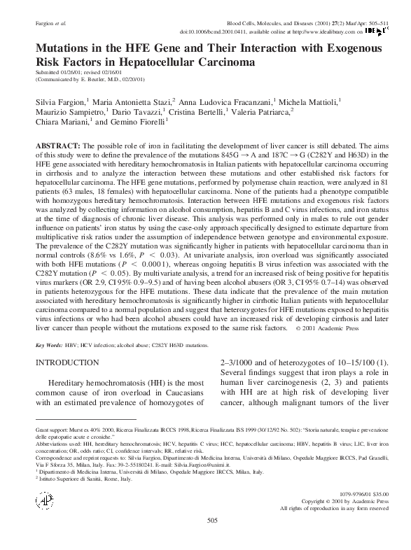 (PDF) Mutations in the HFE Gene and Their Interaction with Exogenous ...