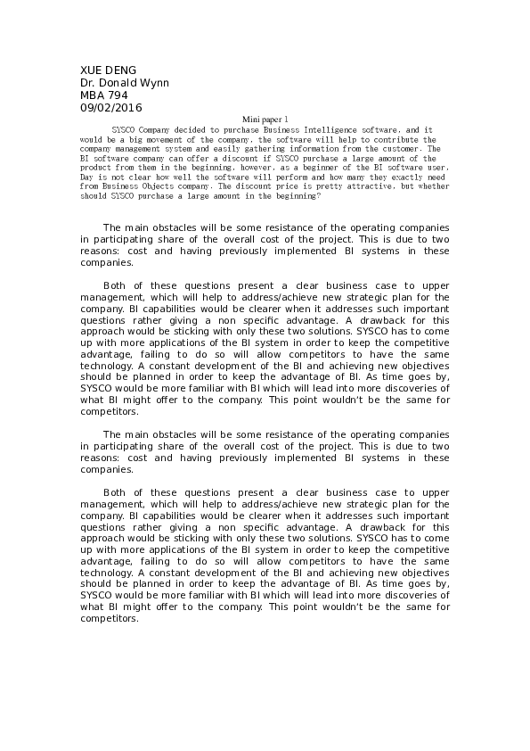 Doc Sysco Case Analysis Xue Deng Academia Edu