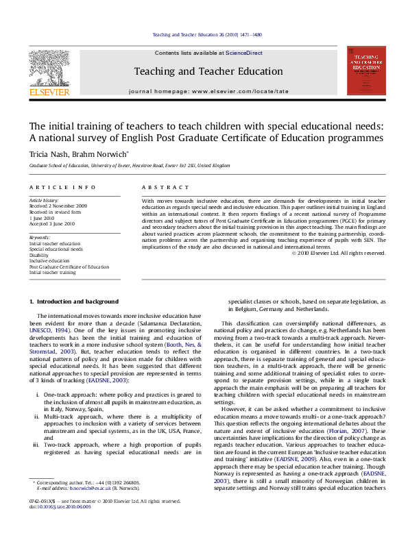(PDF) The initial training of teachers to teach children with special ...