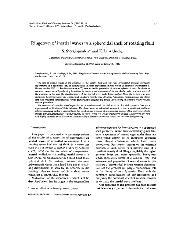 (PDF) Ringdown of inertial waves in a spheroidal shell of rotating fluid