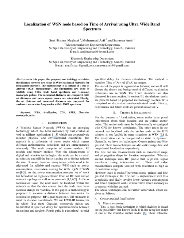 (PDF) Localization of WSN node based on Time of Arrival using Ultra ...