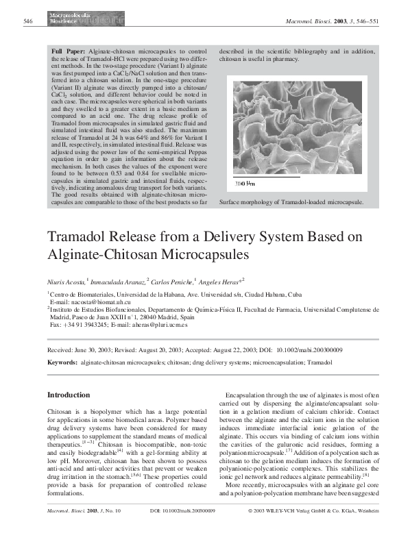 (PDF) Tramadol Release from a Delivery System Based on Alginate ...