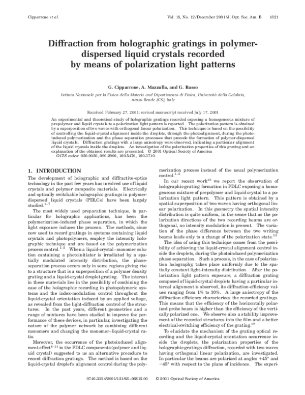 (PDF) Diffraction from holographic gratings in polymer-dispersed liquid ...