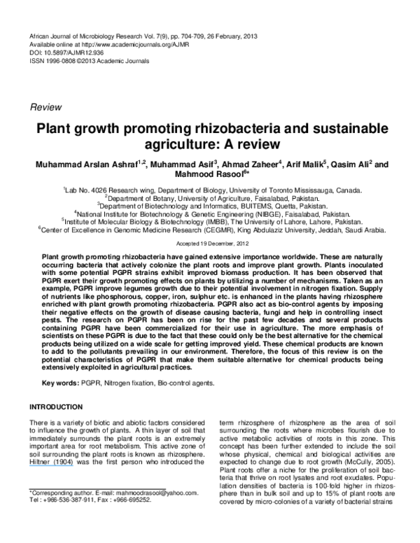 (PDF) Plant growth promoting rhizobacteria and sustainable agriculture ...
